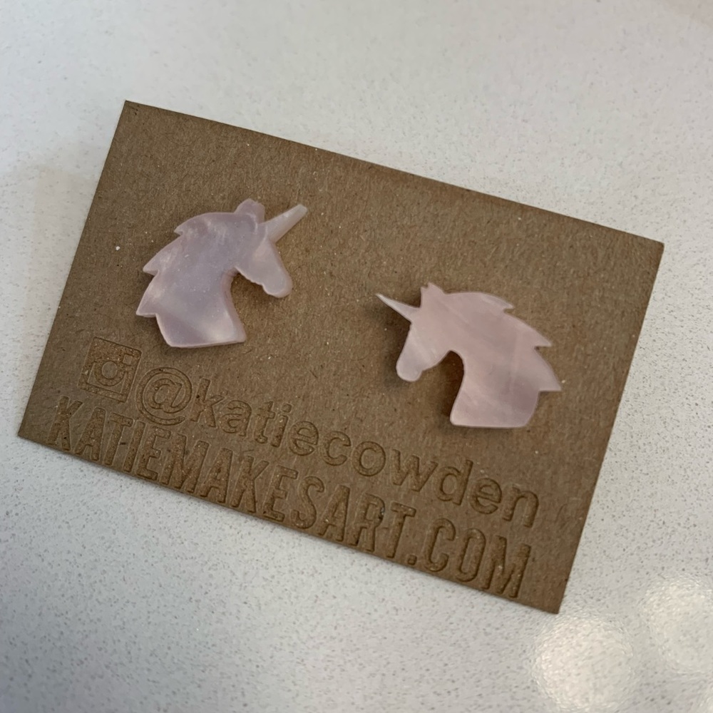 Pink Unicorn Earrings - Studs - Rose Quartz